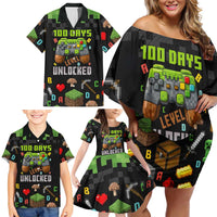 100 Days Level Unlocked Family Matching Off Shoulder Short Dress and Hawaiian Shirt Gaming 100 Days of School Boys