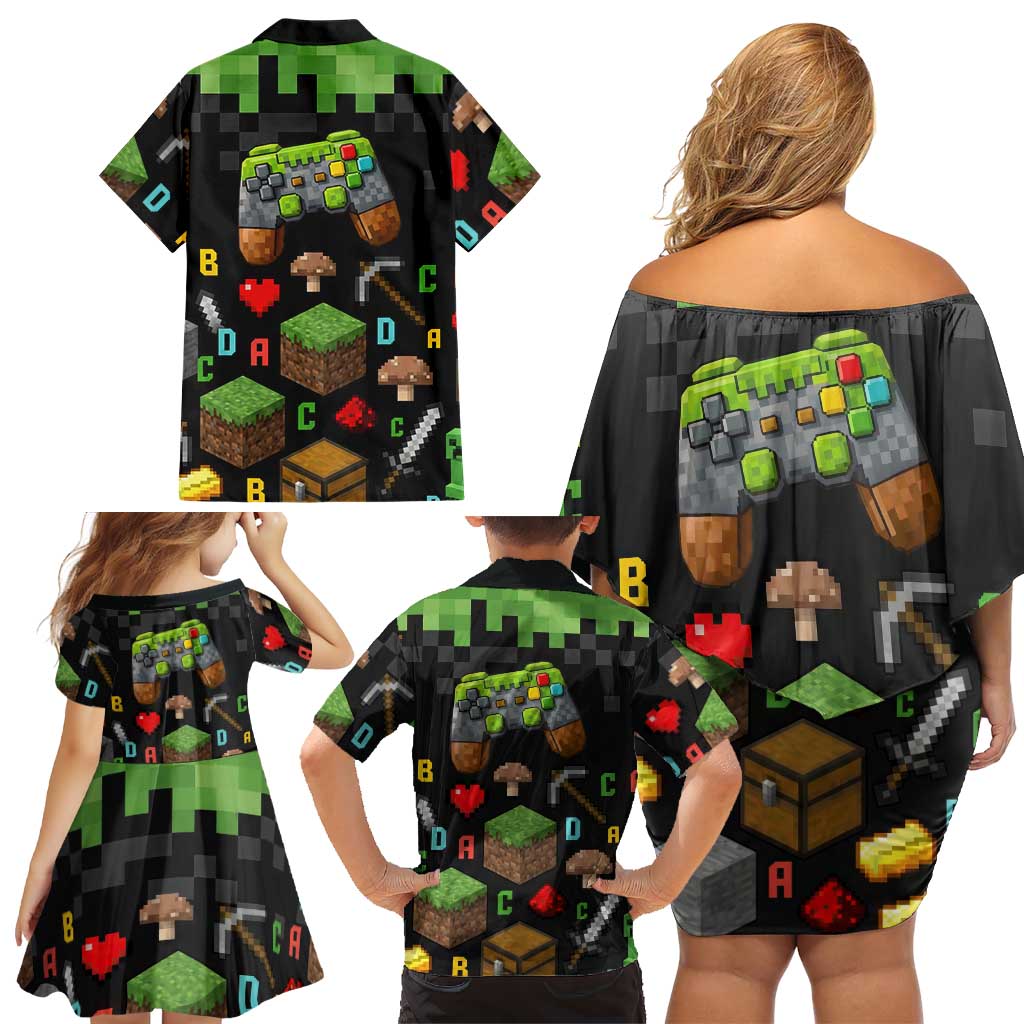 100 Days Level Unlocked Family Matching Off Shoulder Short Dress and Hawaiian Shirt Gaming 100 Days of School Boys