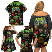 100 Days Level Unlocked Family Matching Off Shoulder Short Dress and Hawaiian Shirt Gaming 100 Days of School Boys