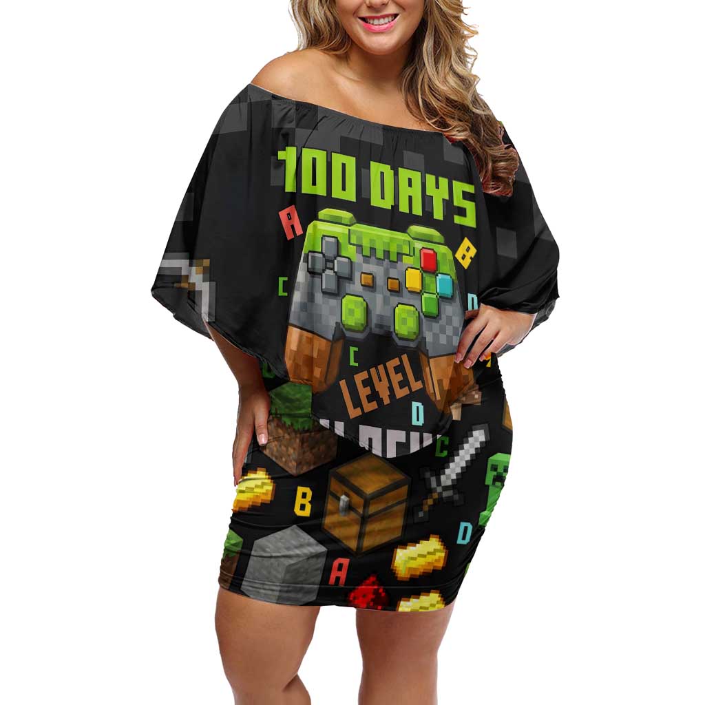 100 Days Level Unlocked Family Matching Off Shoulder Short Dress and Hawaiian Shirt Gaming 100 Days of School Boys