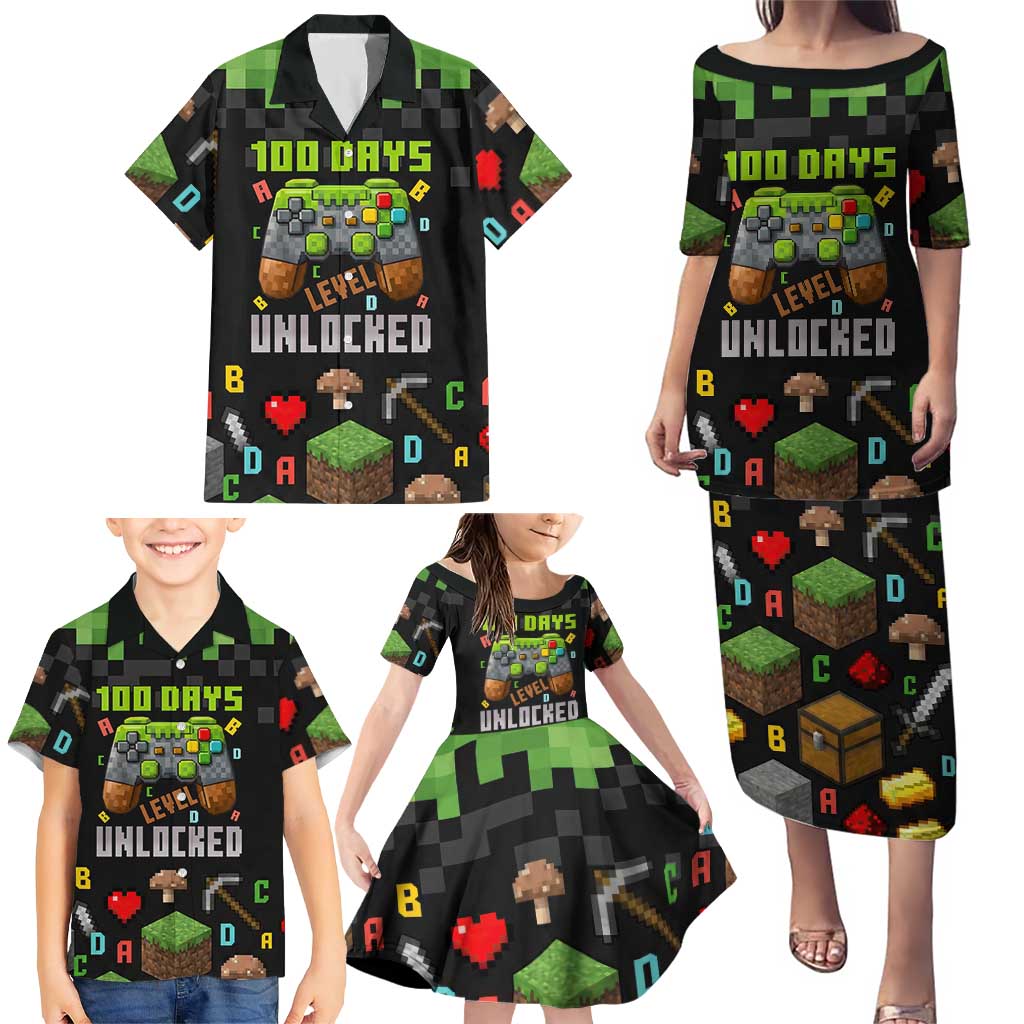 100 Days Level Unlocked Family Matching Puletasi and Hawaiian Shirt Gaming 100 Days of School Boys