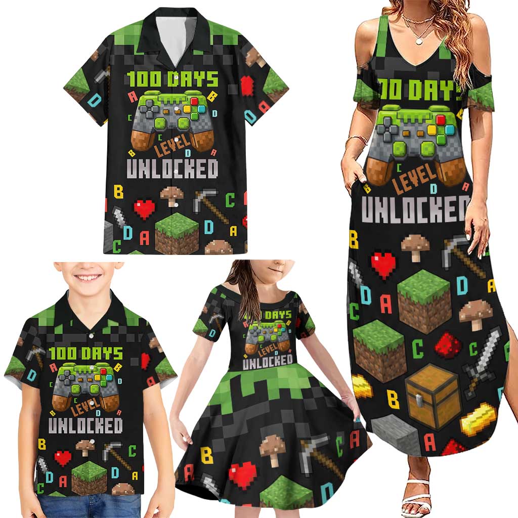 100 Days Level Unlocked Family Matching Summer Maxi Dress and Hawaiian Shirt Gaming 100 Days of School Boys