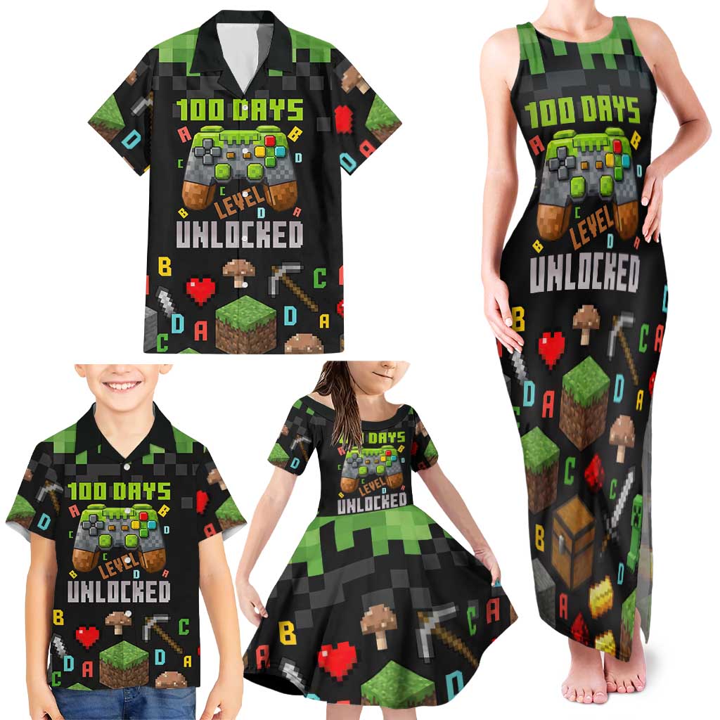 100 Days Level Unlocked Family Matching Tank Maxi Dress and Hawaiian Shirt Gaming 100 Days of School Boys