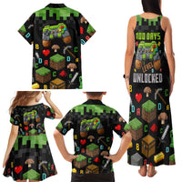 100 Days Level Unlocked Family Matching Tank Maxi Dress and Hawaiian Shirt Gaming 100 Days of School Boys