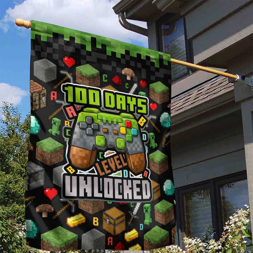 100 Days Level Unlocked Garden Flag Gaming 100 Days of School Boys