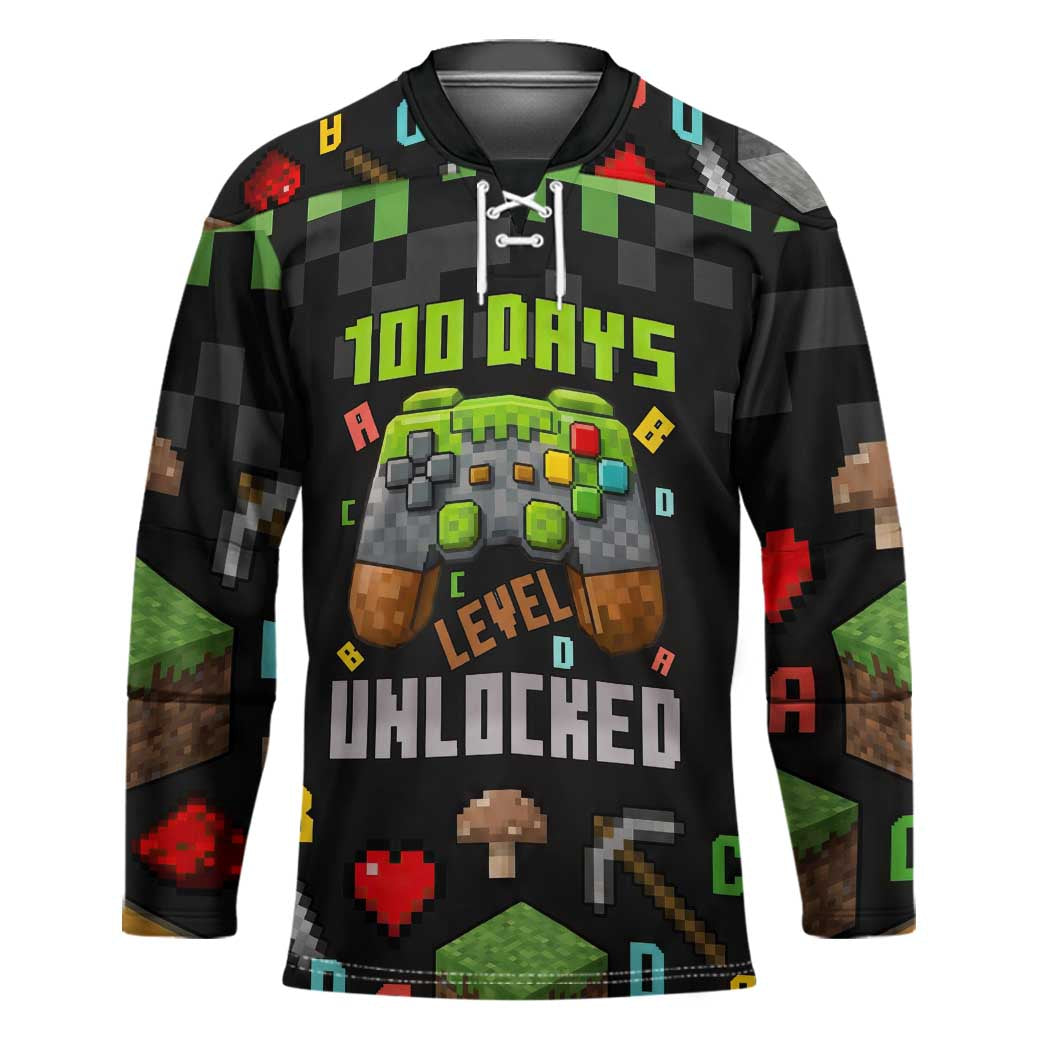 100 Days Level Unlocked Hockey Jersey Gaming 100 Days of School Boys
