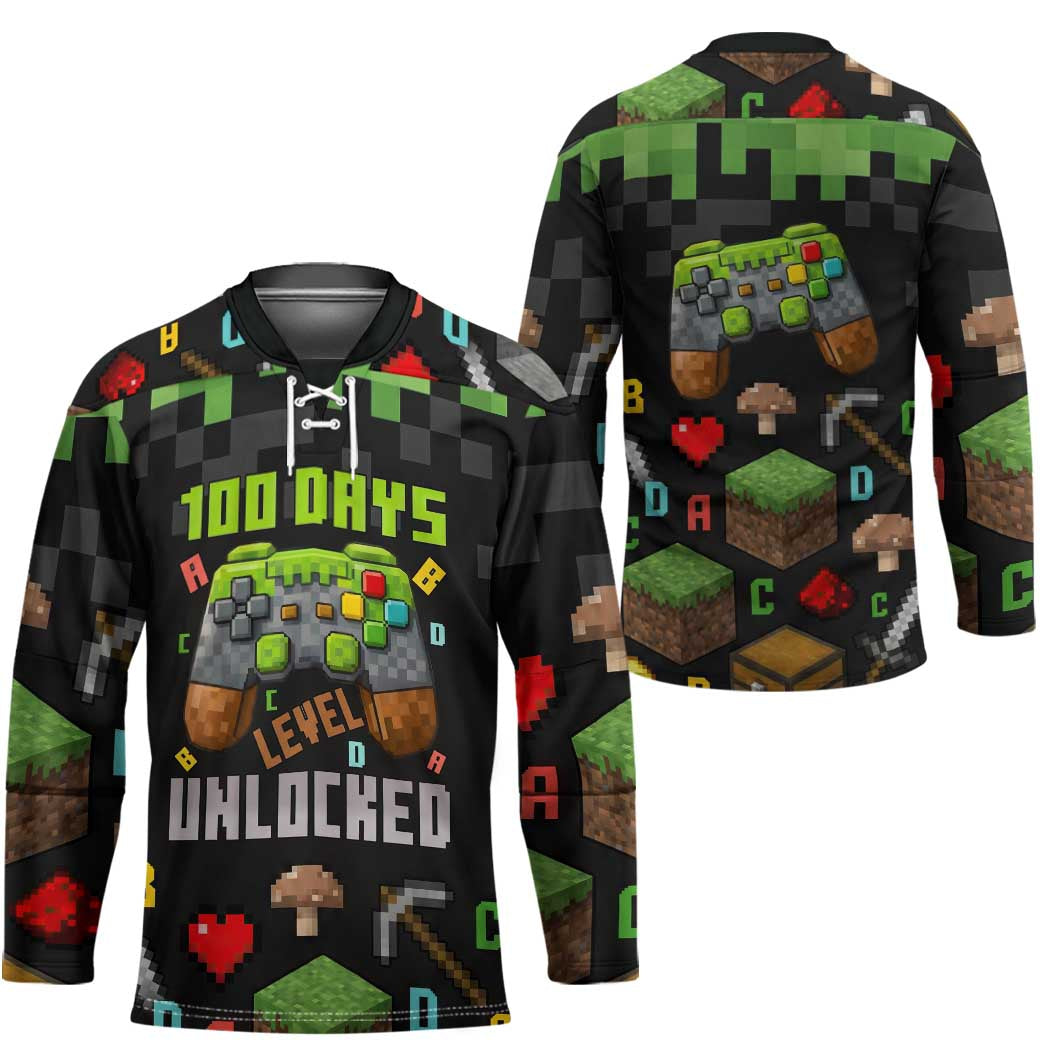 100 Days Level Unlocked Hockey Jersey Gaming 100 Days of School Boys