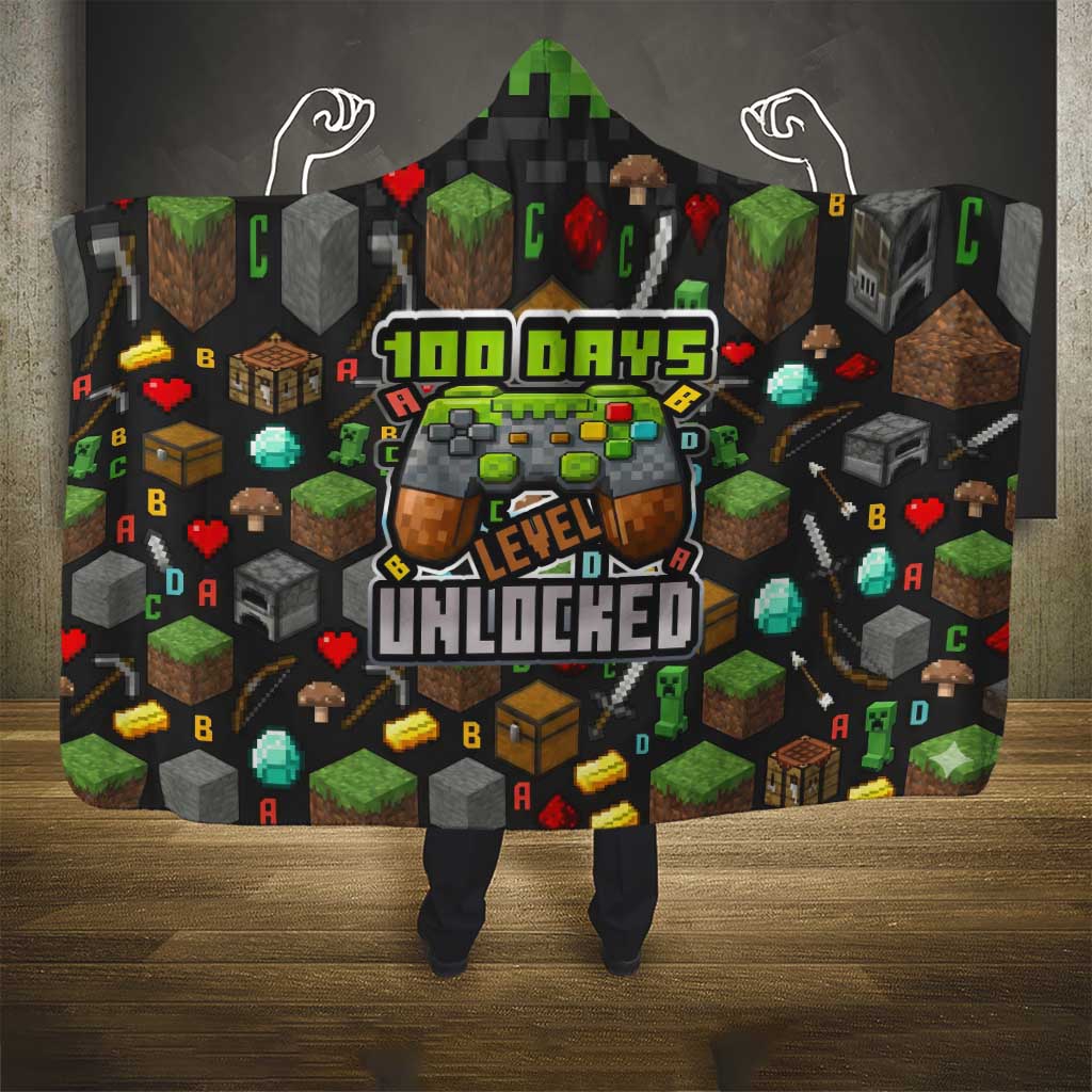 100 Days Level Unlocked Hooded Blanket Gaming 100 Days of School Boys