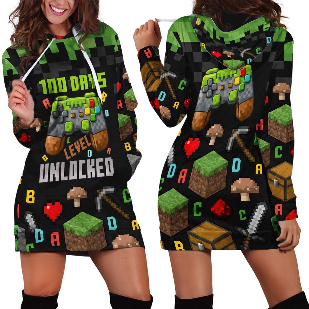 100 Days Level Unlocked Hoodie Dress Gaming 100 Days of School Boys