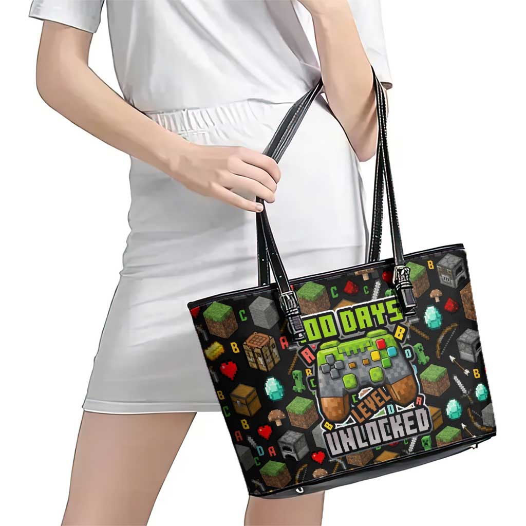 100 Days Level Unlocked Leather Tote Bag Gaming 100 Days of School Boys