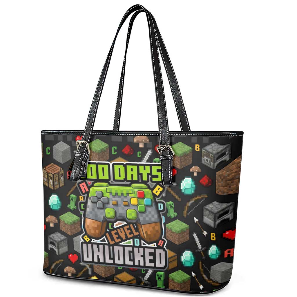 100 Days Level Unlocked Leather Tote Bag Gaming 100 Days of School Boys