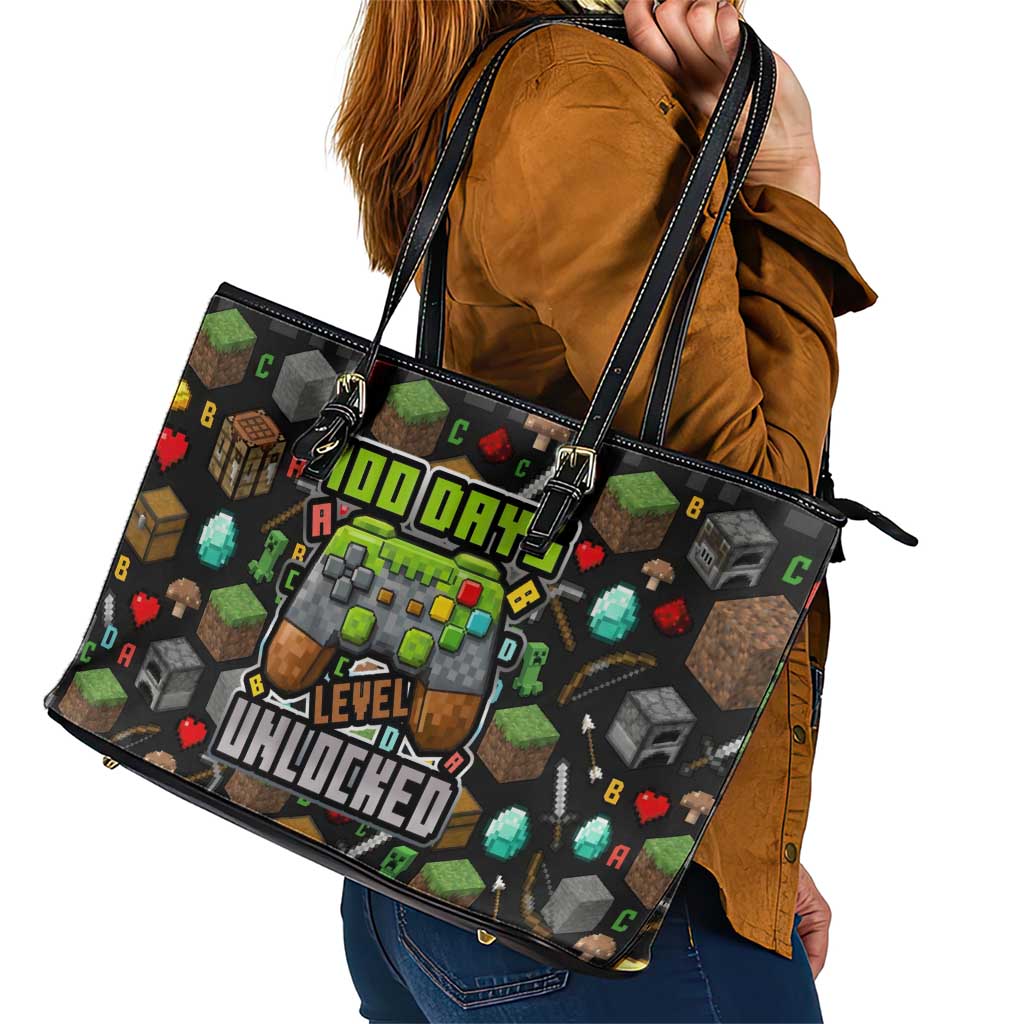 100 Days Level Unlocked Leather Tote Bag Gaming 100 Days of School Boys