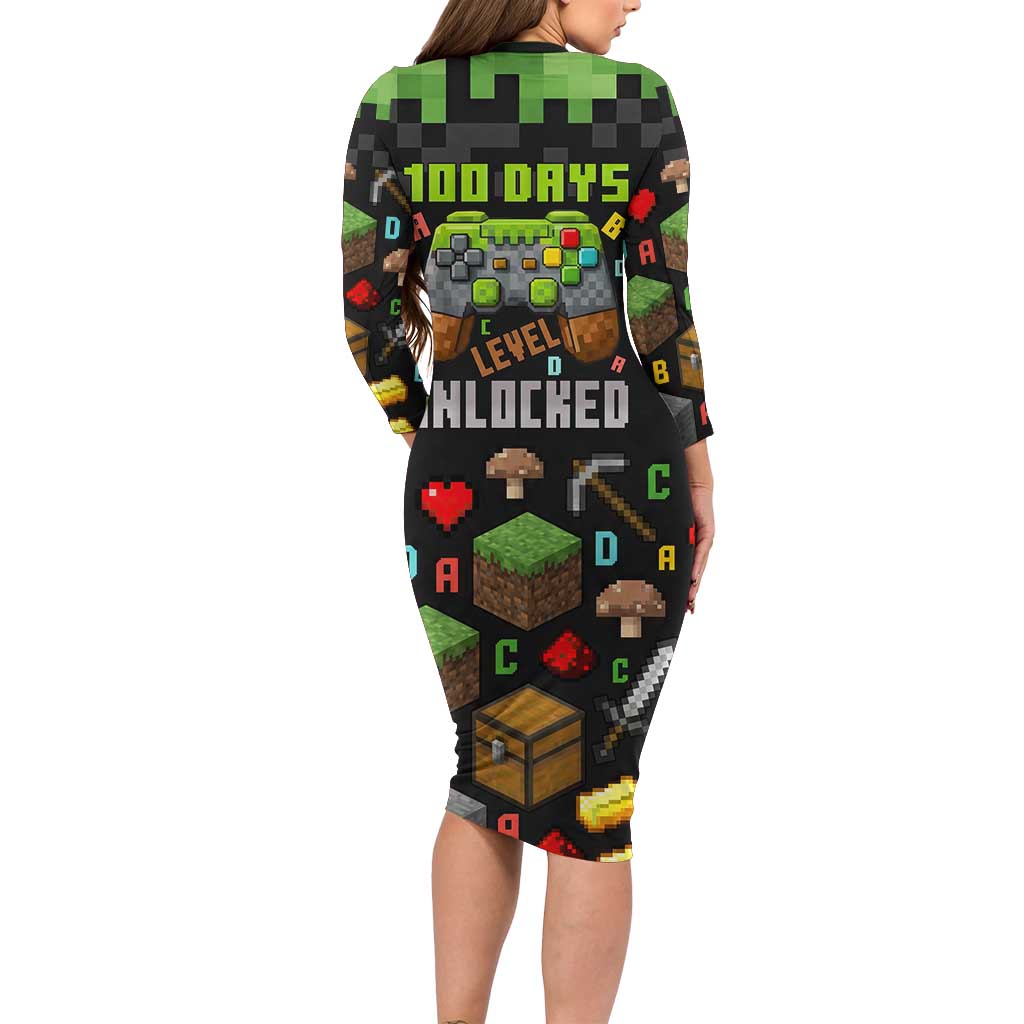100 Days Level Unlocked Long Sleeve Bodycon Dress Gaming 100 Days of School Boys