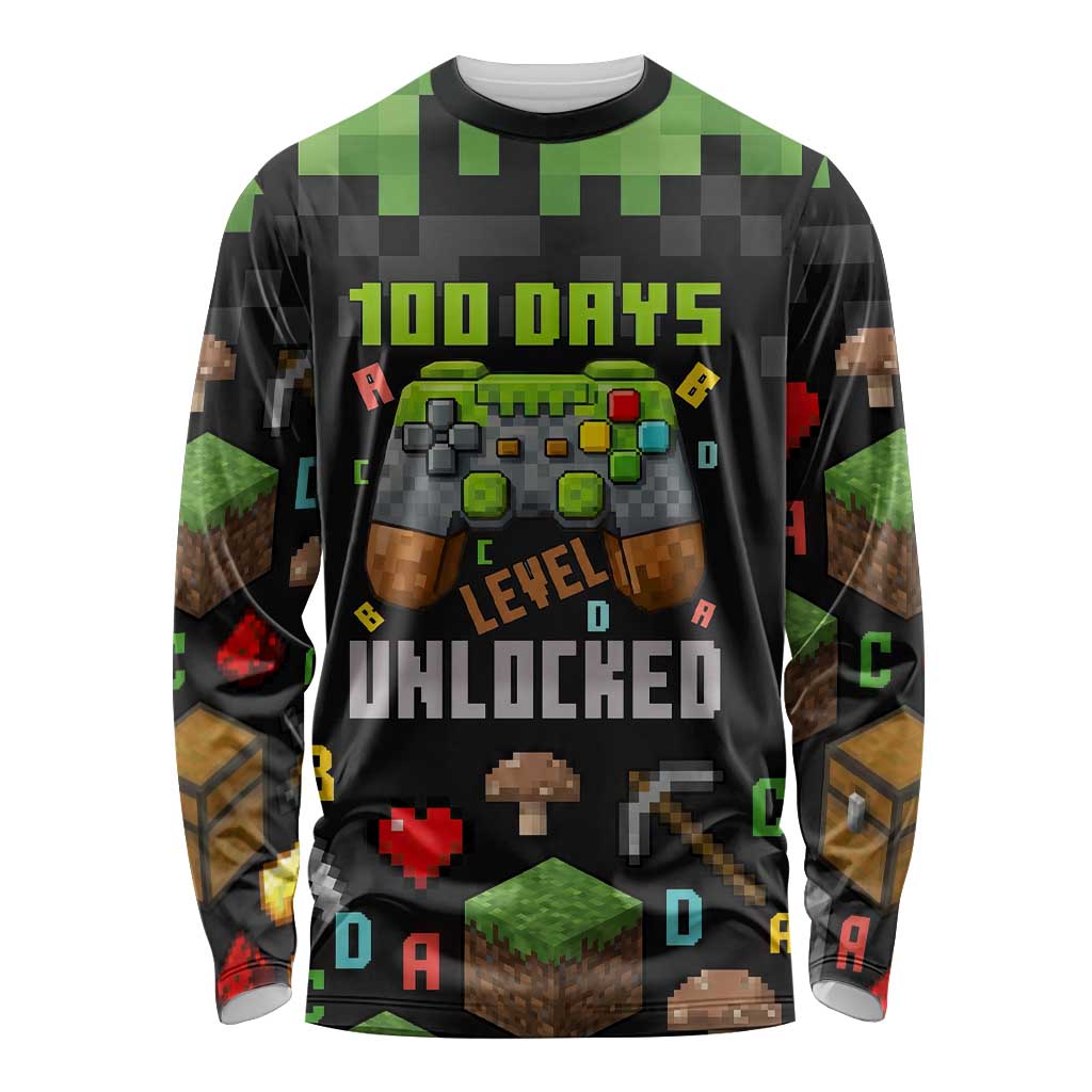 100 Days Level Unlocked Long Sleeve Shirt Gaming 100 Days of School Boys
