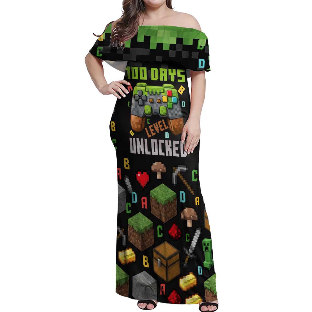 100 Days Level Unlocked Off Shoulder Maxi Dress Gaming 100 Days of School Boys