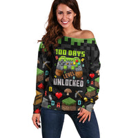 100 Days Level Unlocked Off Shoulder Sweater Gaming 100 Days of School Boys