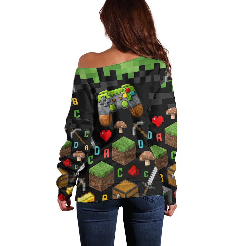 100 Days Level Unlocked Off Shoulder Sweater Gaming 100 Days of School Boys