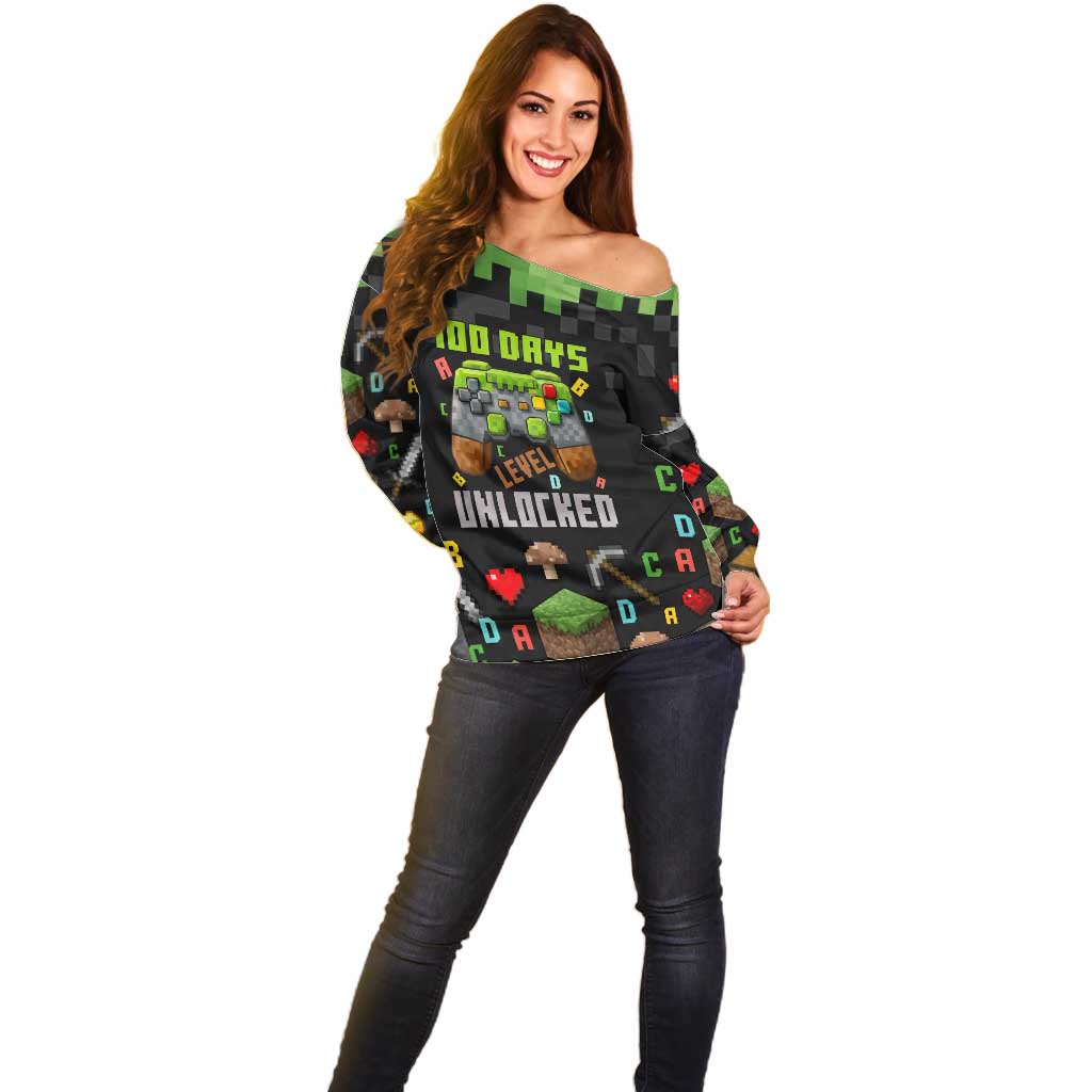 100 Days Level Unlocked Off Shoulder Sweater Gaming 100 Days of School Boys