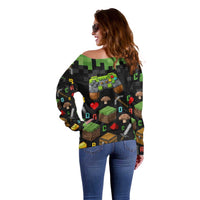 100 Days Level Unlocked Off Shoulder Sweater Gaming 100 Days of School Boys