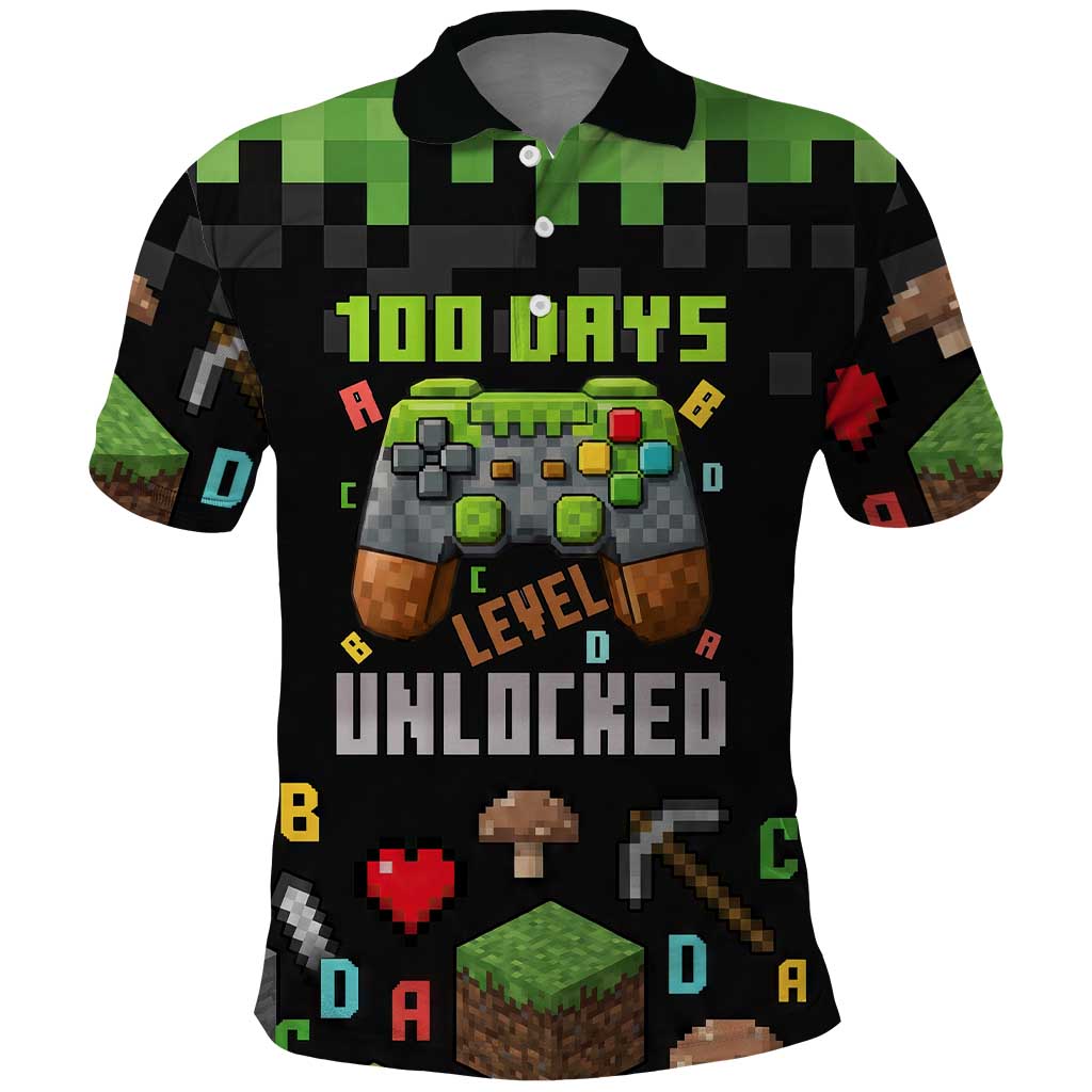 100 Days Level Unlocked Polo Shirt Gaming 100 Days of School Boys
