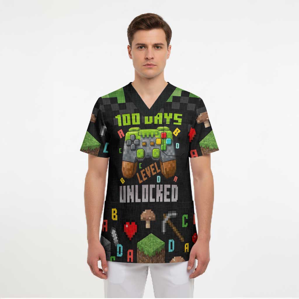 100 Days Level Unlocked Scrub Top Gaming 100 Days of School Boys