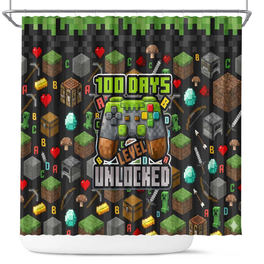 100 Days Level Unlocked Shower Curtain Gaming 100 Days of School Boys