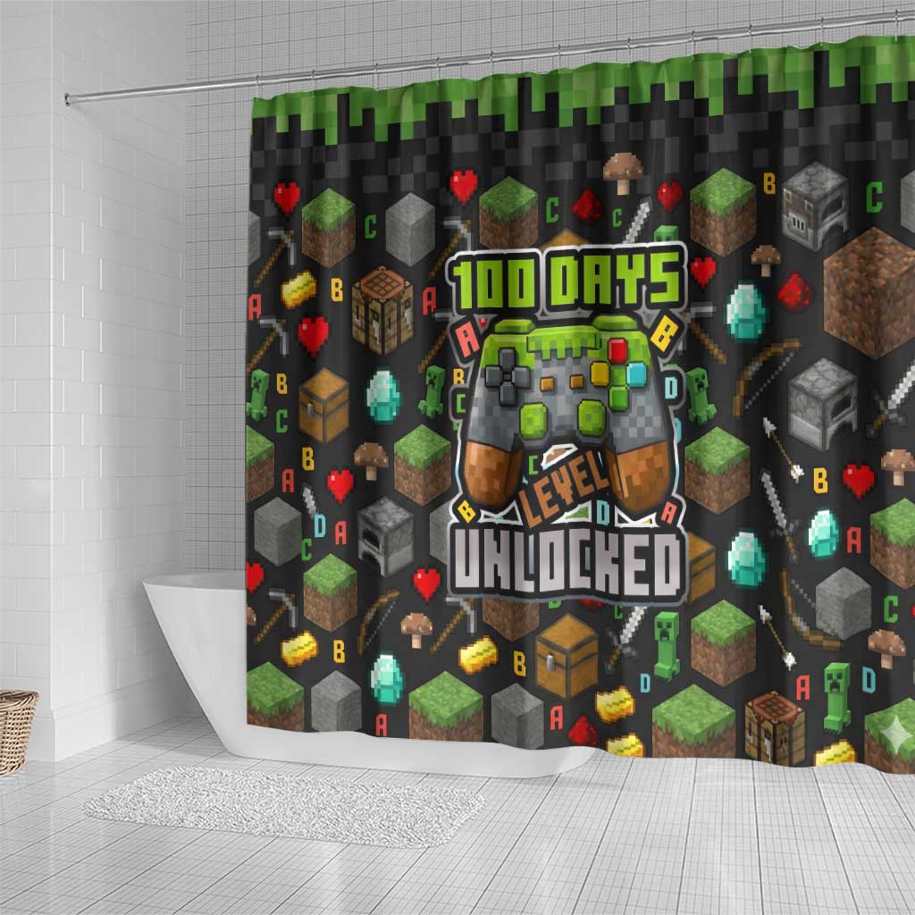 100 Days Level Unlocked Shower Curtain Gaming 100 Days of School Boys