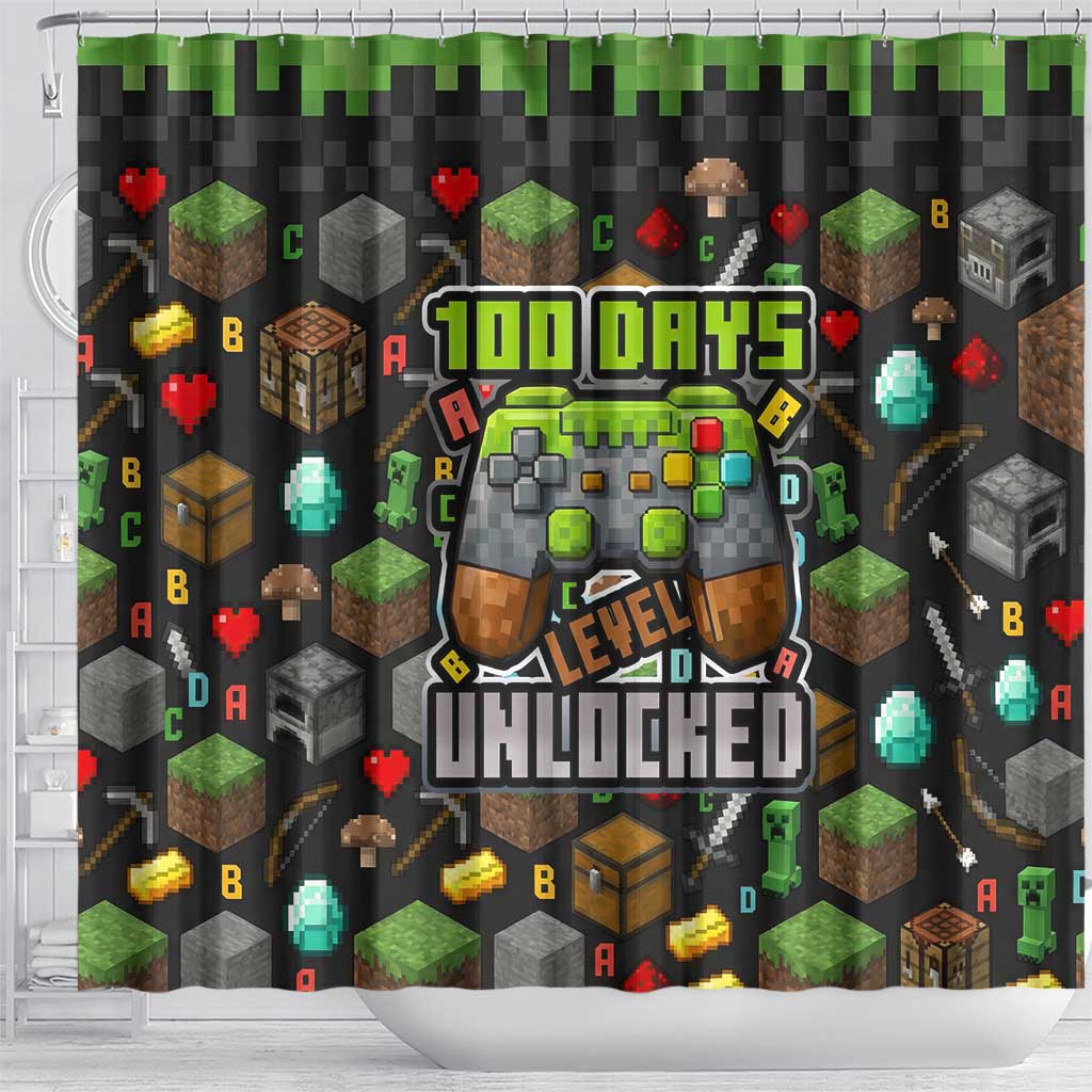 100 Days Level Unlocked Shower Curtain Gaming 100 Days of School Boys
