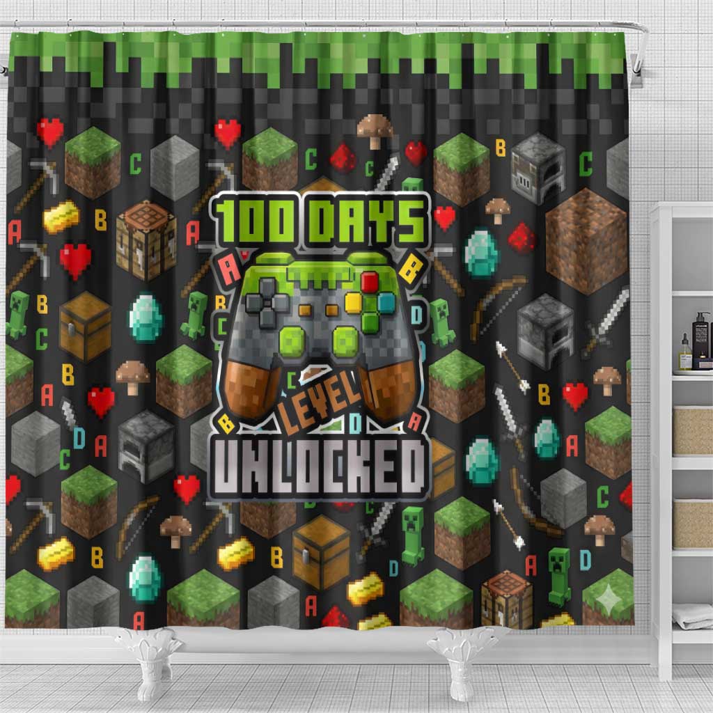 100 Days Level Unlocked Shower Curtain Gaming 100 Days of School Boys