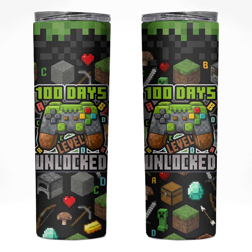 100 Days Level Unlocked Skinny Tumbler Gaming 100 Days of School Boys