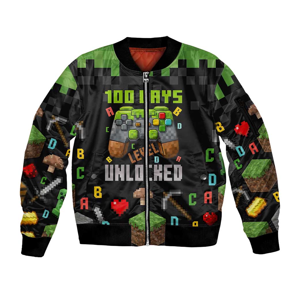 100 Days Level Unlocked Sleeve Zip Bomber Jacket Gaming 100 Days of School Boys