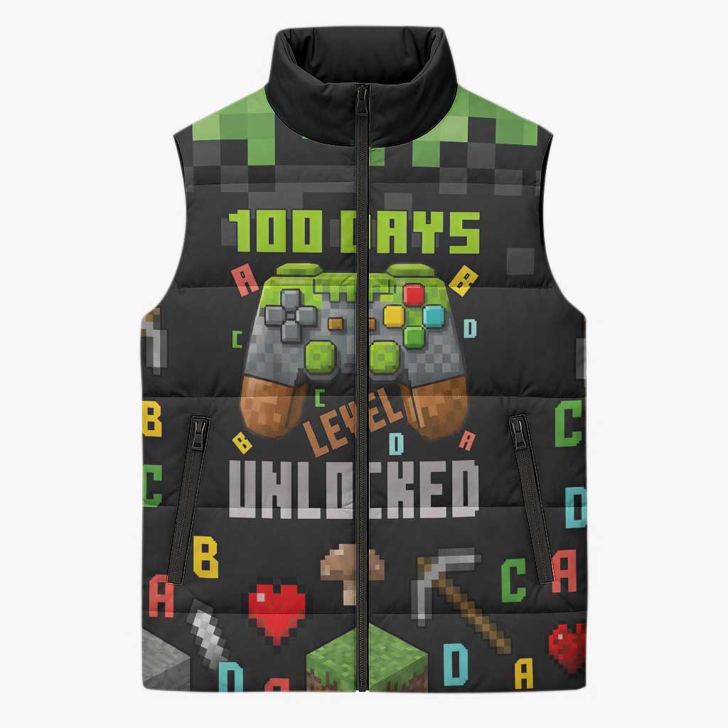 100 Days Level Unlocked Sleeveless Puffer Jacket Gaming 100 Days of School Boys