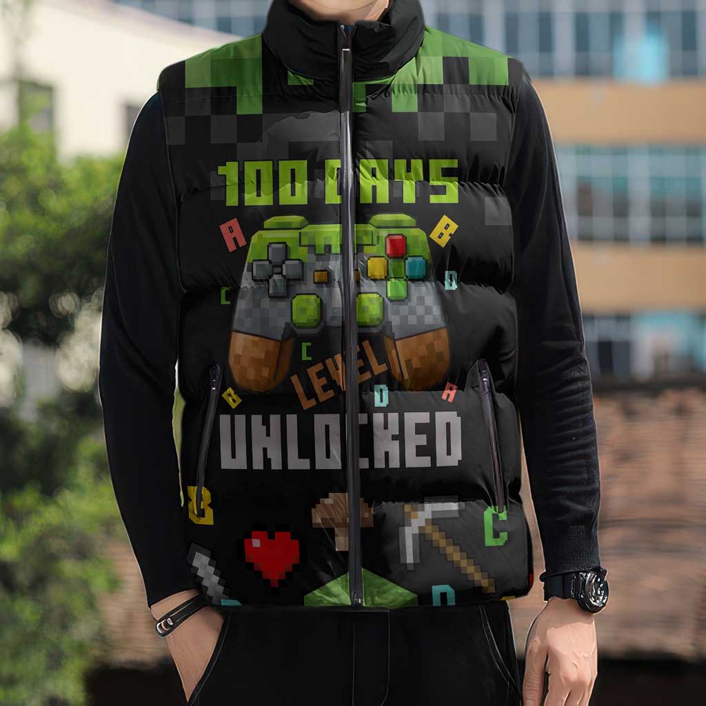 100 Days Level Unlocked Sleeveless Puffer Jacket Gaming 100 Days of School Boys