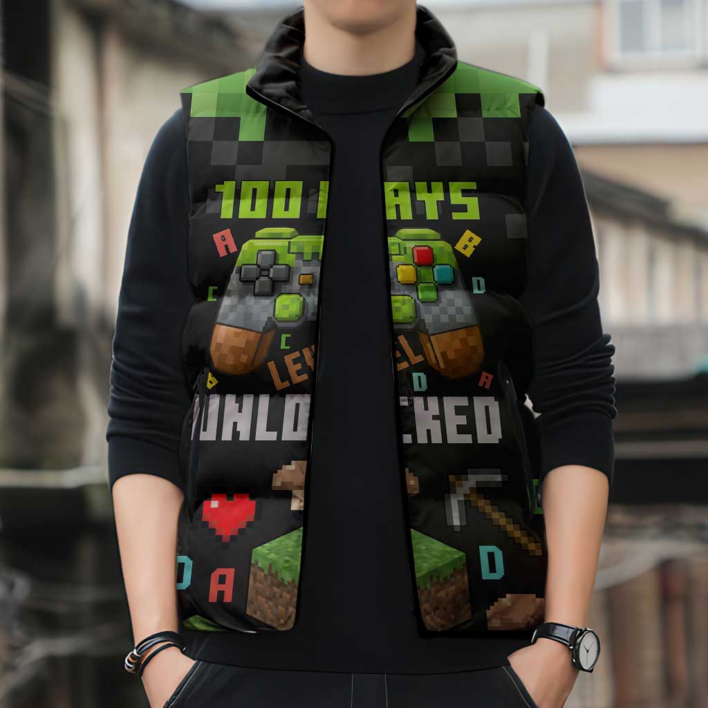 100 Days Level Unlocked Sleeveless Puffer Jacket Gaming 100 Days of School Boys
