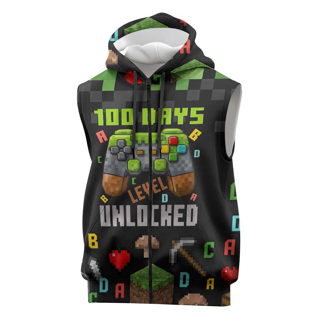 100 Days Level Unlocked Sleeveless Zip Hoodie Gaming 100 Days of School Boys