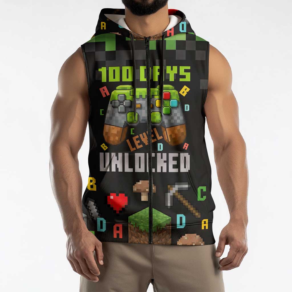 100 Days Level Unlocked Sleeveless Zip Hoodie Gaming 100 Days of School Boys