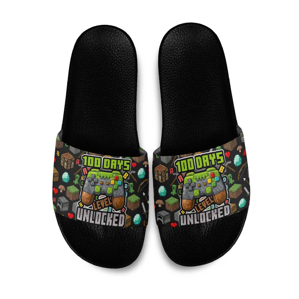 100 Days Level Unlocked Slide Sandals Gaming 100 Days of School Boys