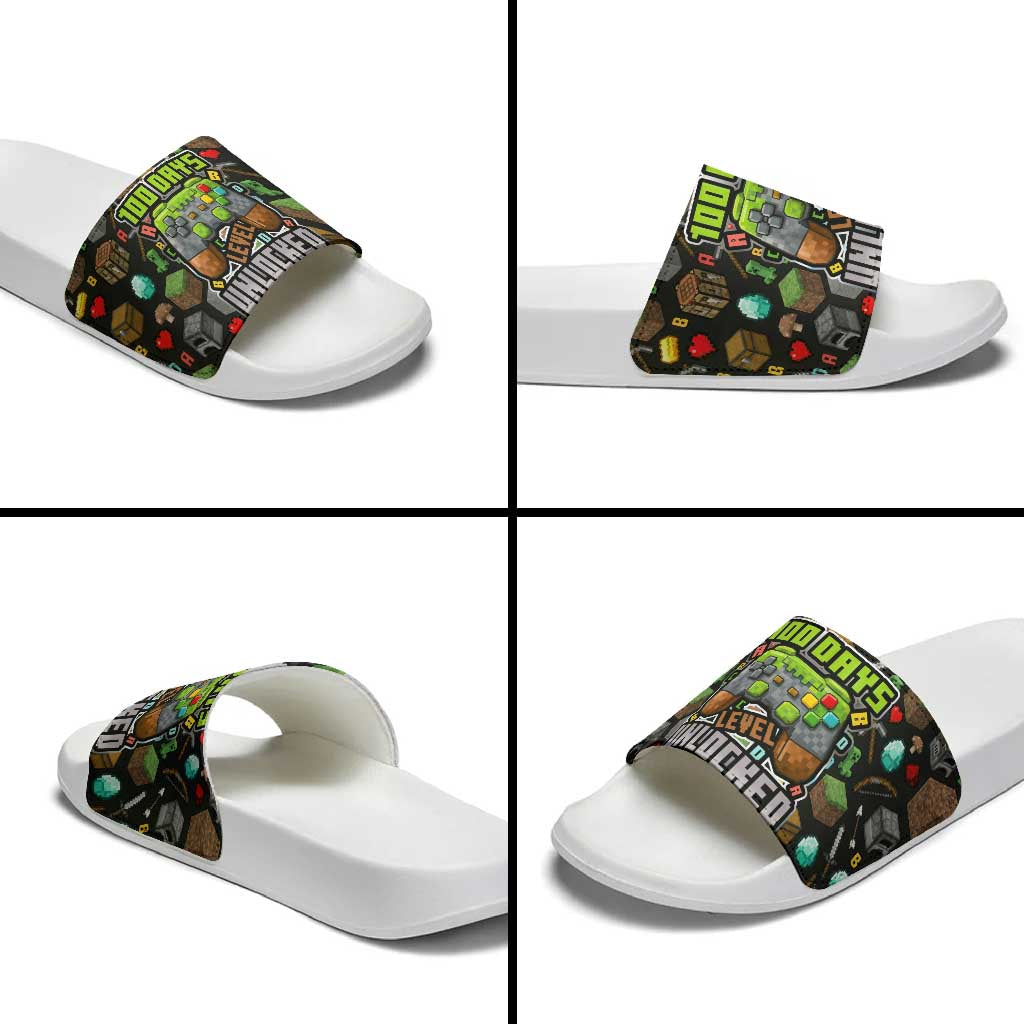 100 Days Level Unlocked Slide Sandals Gaming 100 Days of School Boys
