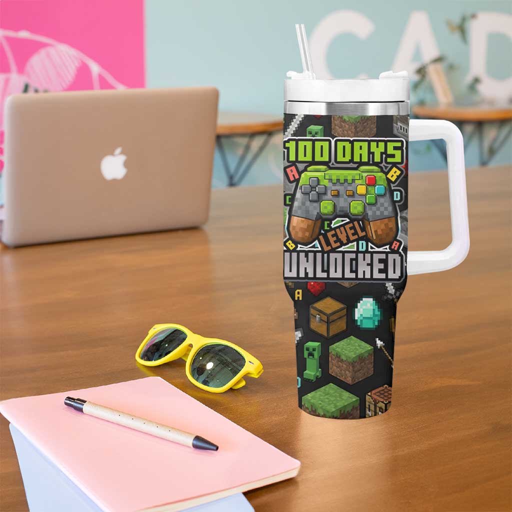 100 Days Level Unlocked Tumbler With Handle Gaming 100 Days of School Boys