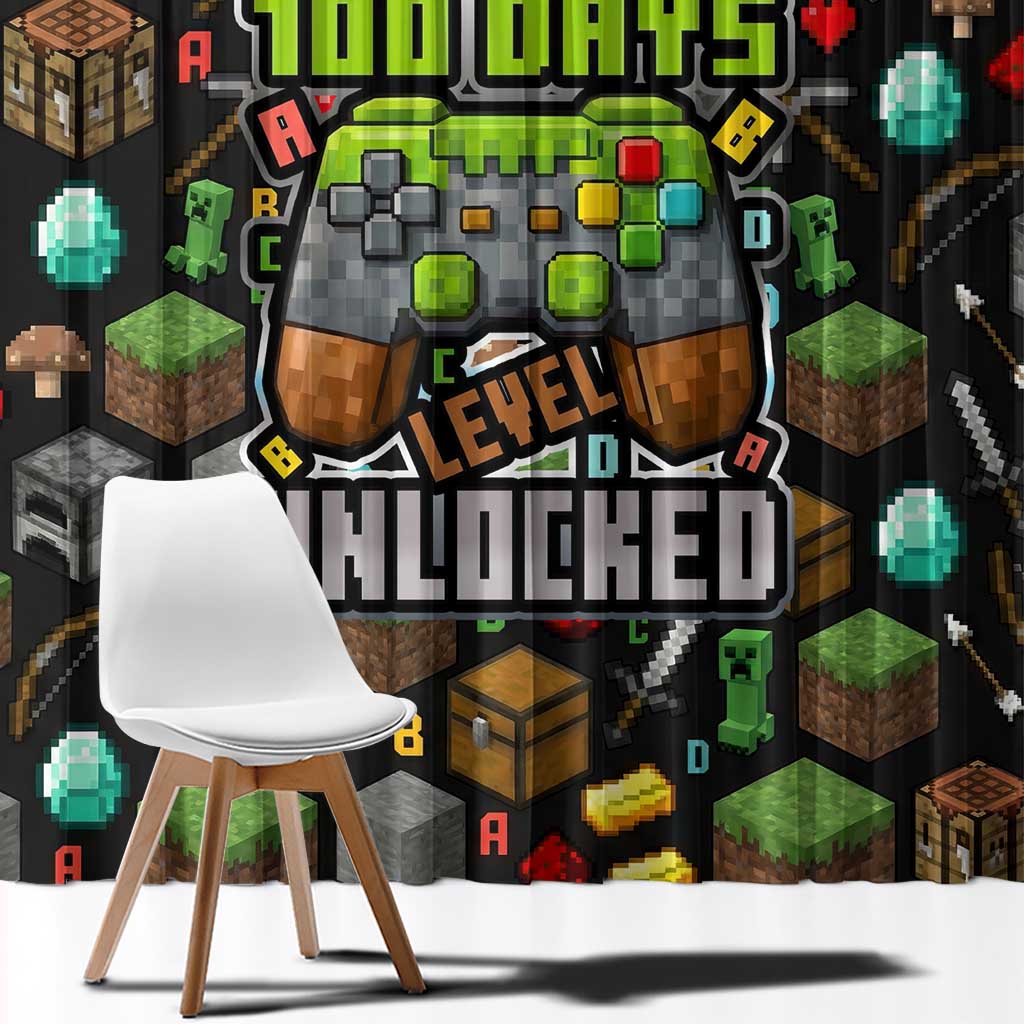 100 Days Level Unlocked Window Curtain Gaming 100 Days of School Boys