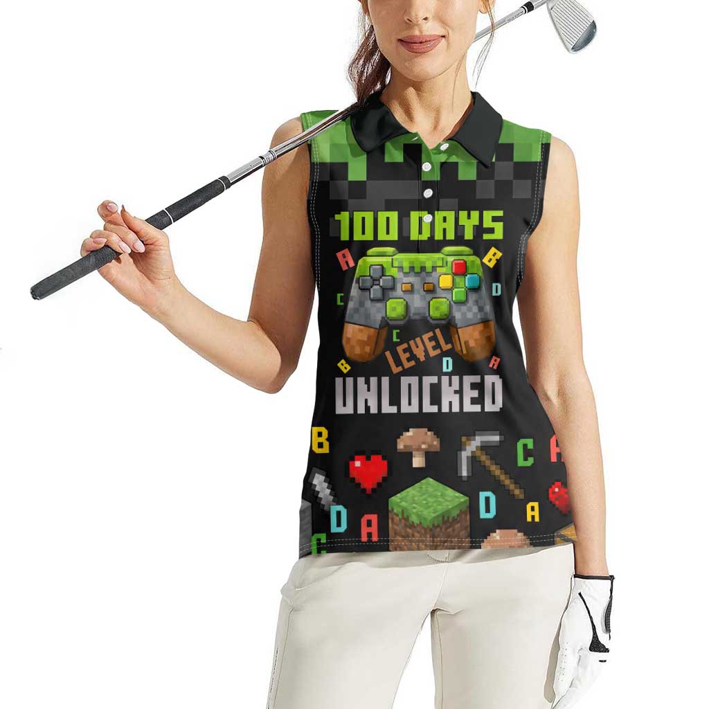 100 Days Level Unlocked Women Sleeveless Polo Shirt Gaming 100 Days of School Boys