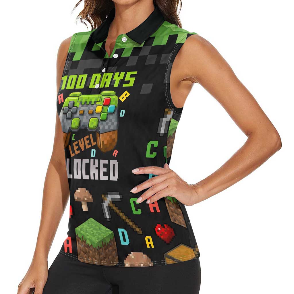 100 Days Level Unlocked Women Sleeveless Polo Shirt Gaming 100 Days of School Boys