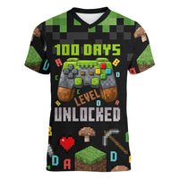 100 Days Level Unlocked Women V-Neck T-Shirt Gaming 100 Days of School Boys