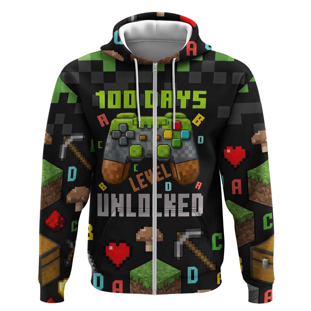 100 Days Level Unlocked Zip Hoodie Gaming 100 Days of School Boys