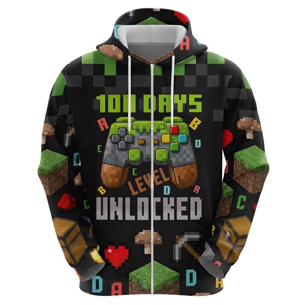 100 Days Level Unlocked Zip Hoodie Gaming 100 Days of School Boys