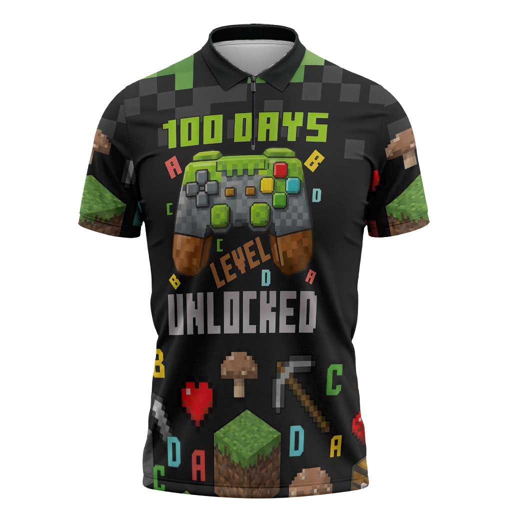 100 Days Level Unlocked Zipper Polo Shirt Gaming 100 Days of School Boys