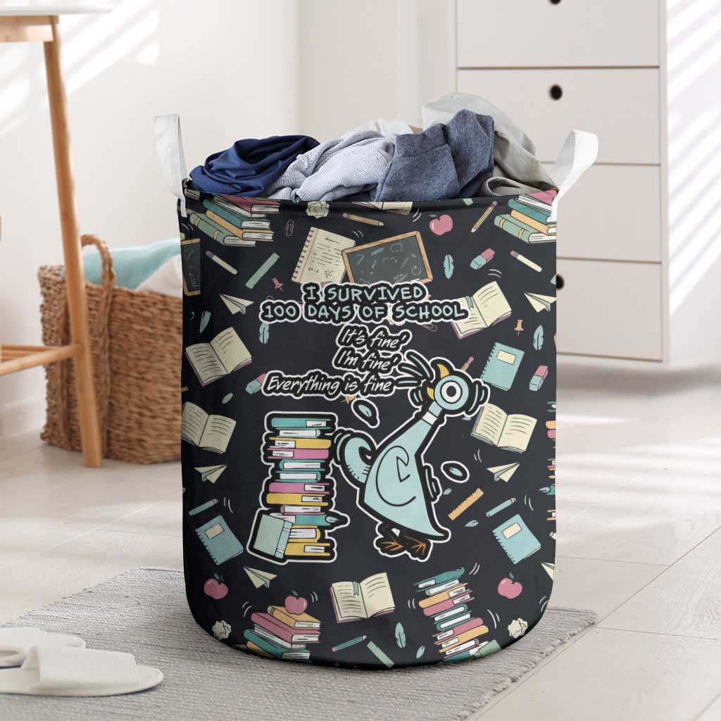 I Survived 100 Days of School Laundry Basket Funny Pigeon 100th Day Teacher