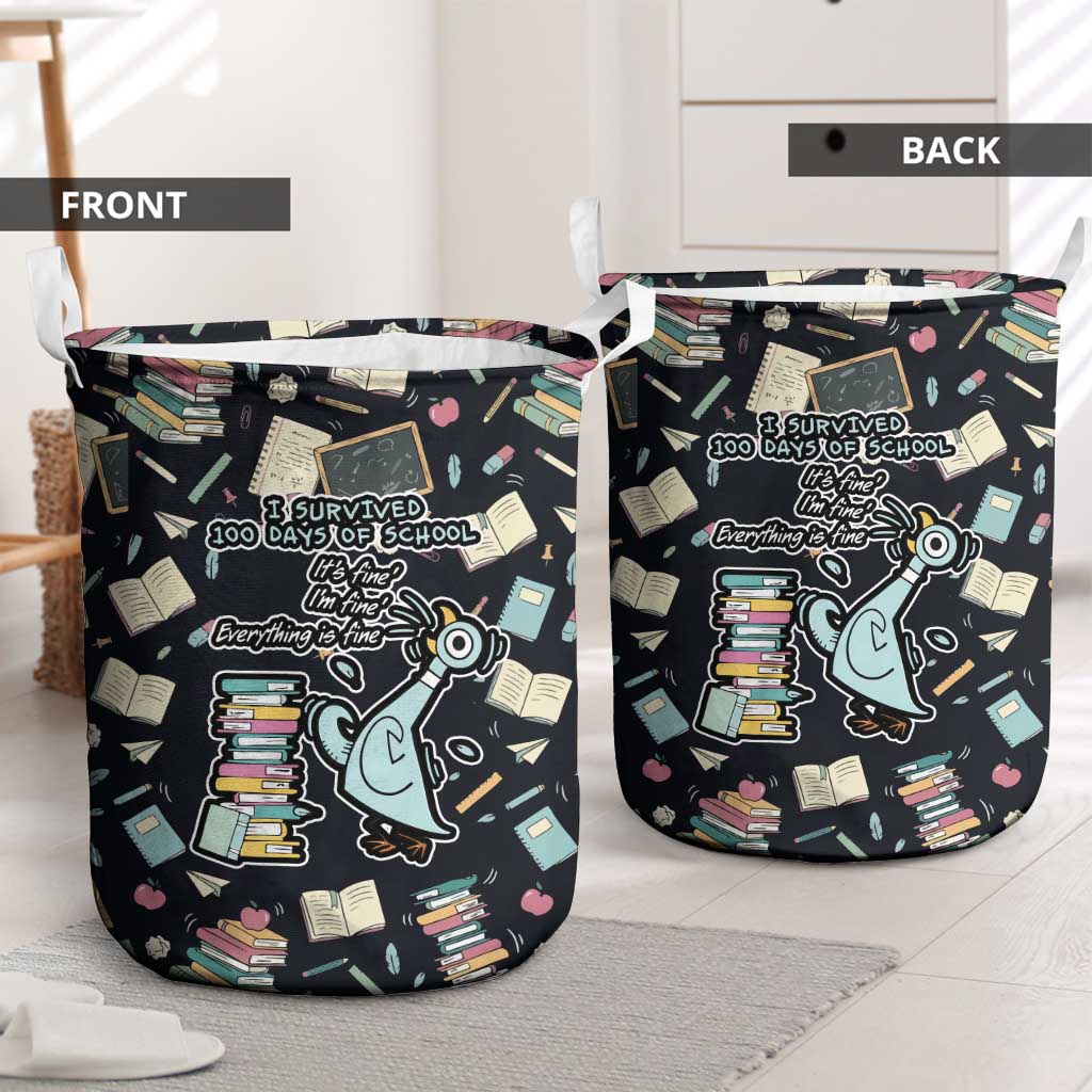 I Survived 100 Days of School Laundry Basket Funny Pigeon 100th Day Teacher