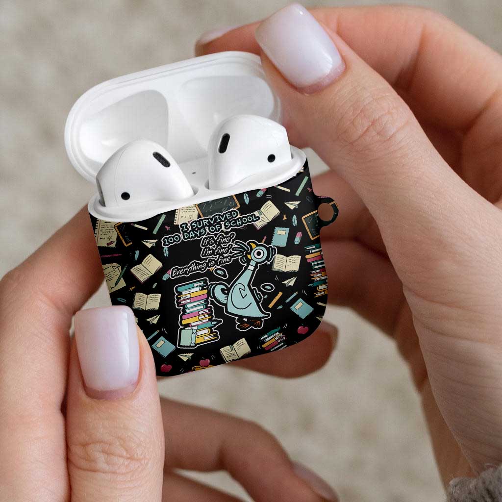 I Survived 100 Days of School AirPods Case Funny Pigeon 100th Day Teacher