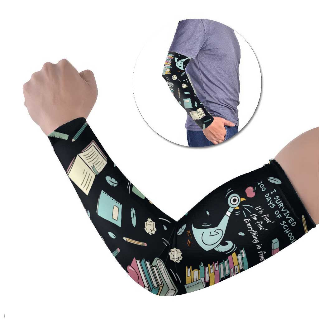 I Survived 100 Days of School Arm Sleeves Funny Pigeon 100th Day Teacher